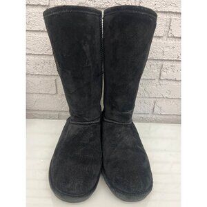 Bearpaw Emma Women Tall Black Suede With Sheepskin Lining Size 8